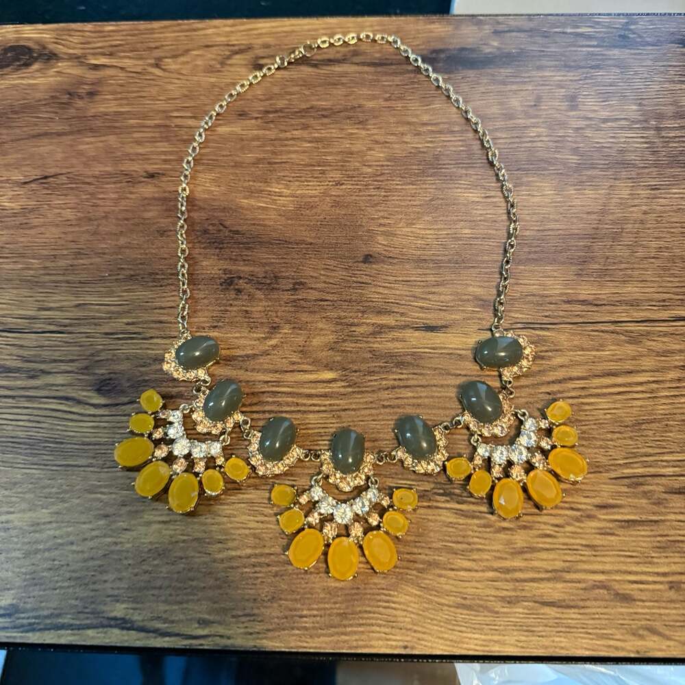 J.Crew Cabochon Fan Jeweled Gold-Tone Statement Necklace